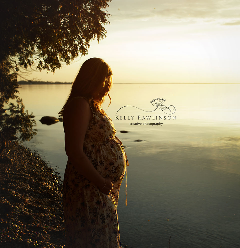 Silouhette of baby bump maternity photo, beautiful pregnancy, sunset Lake Simcoe