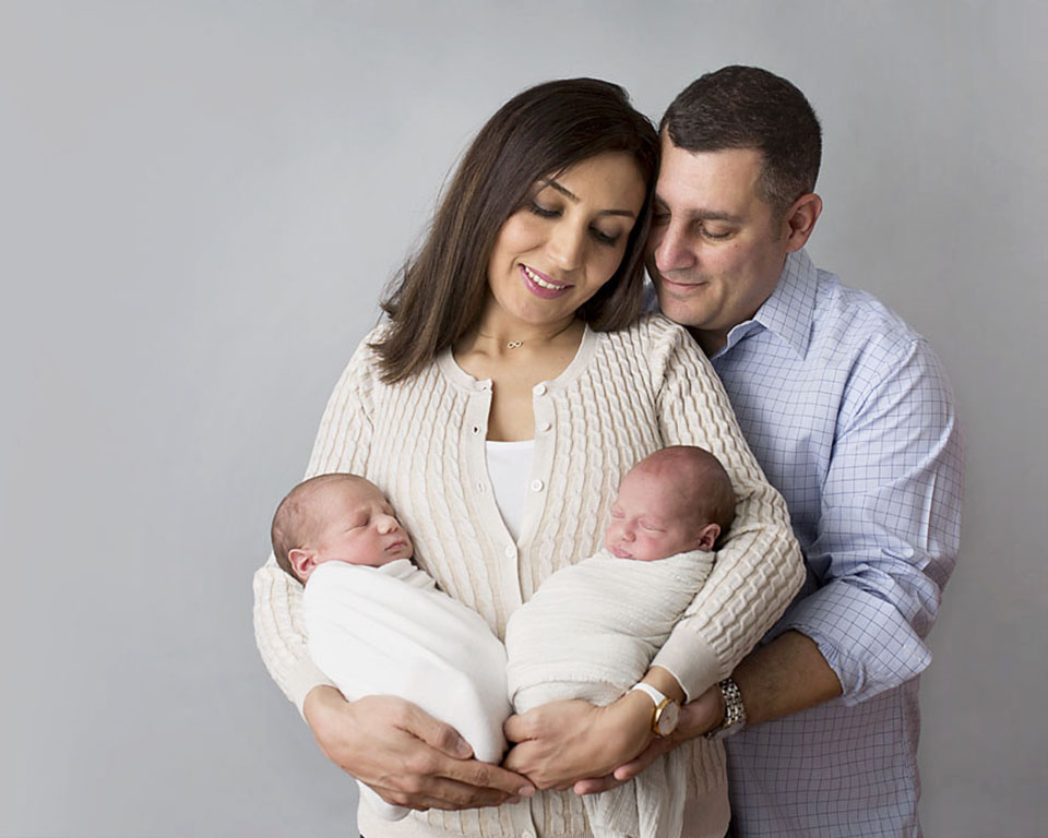 Family photo with newborn twin babies Newmarket york region
