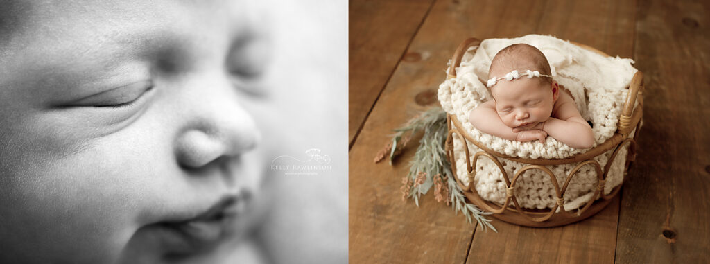 invest in a professional newborn shoot, baby girl in bamboo basket